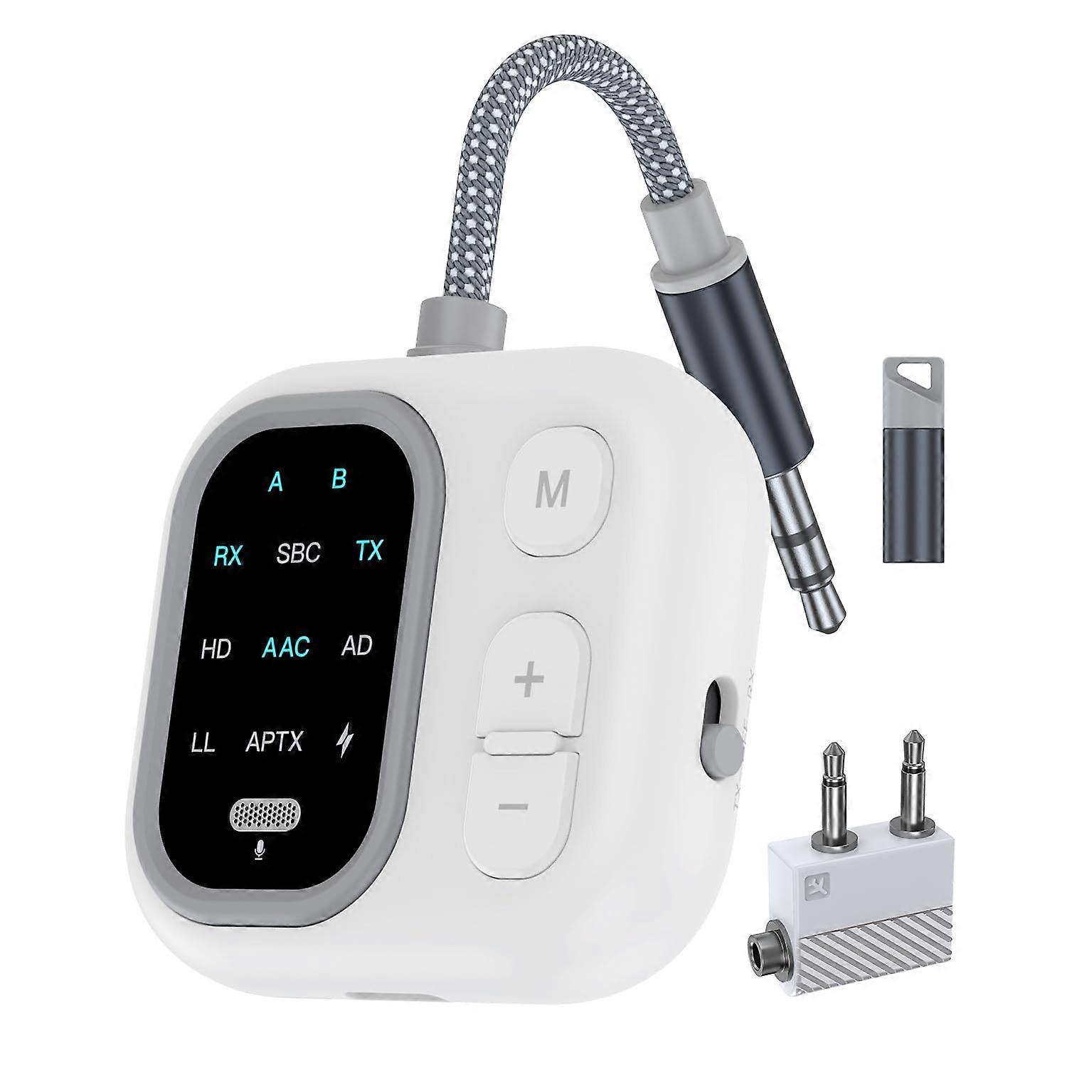Bluetooth 5.3 Audio Transmitter for Airplane Headphones with Dual Connection aptX Low Latency 20H Playtime
