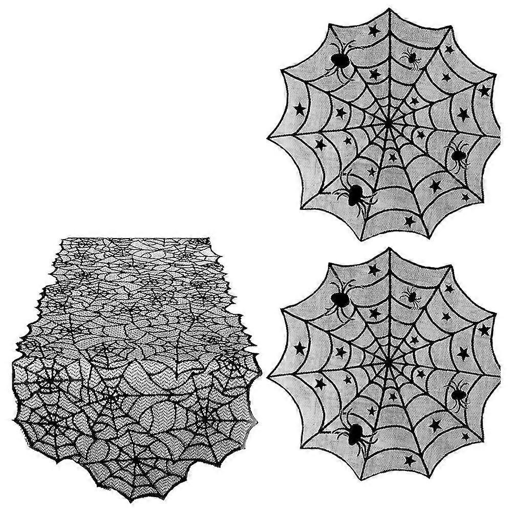 Lace Tablecloth for Table Protection 2Pcs Halloween Spider Web Table Runner Set