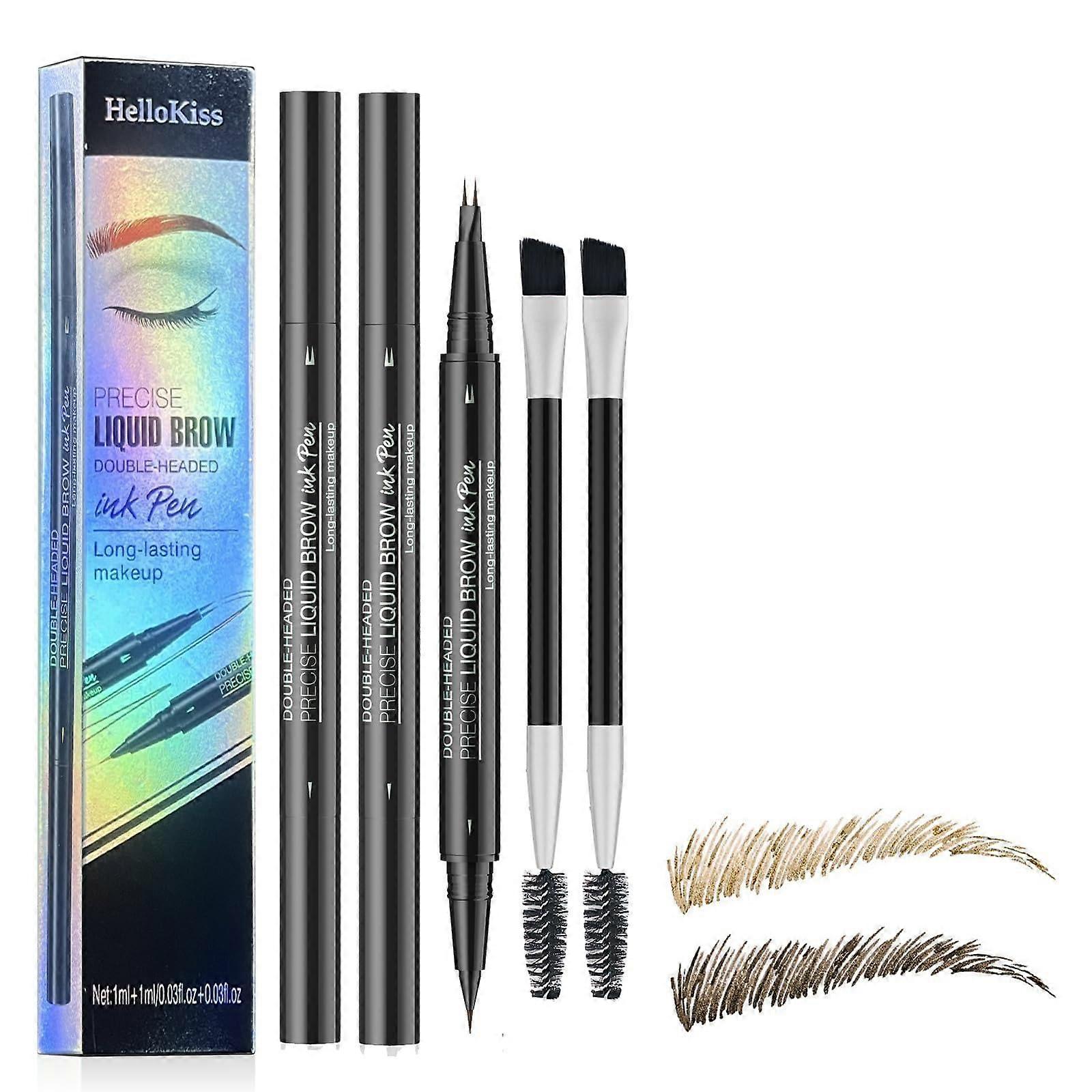 2PCS Waterproof Microblading Eyebrow Pencil with FourPronged Microtip, Light Brown and Black Brown