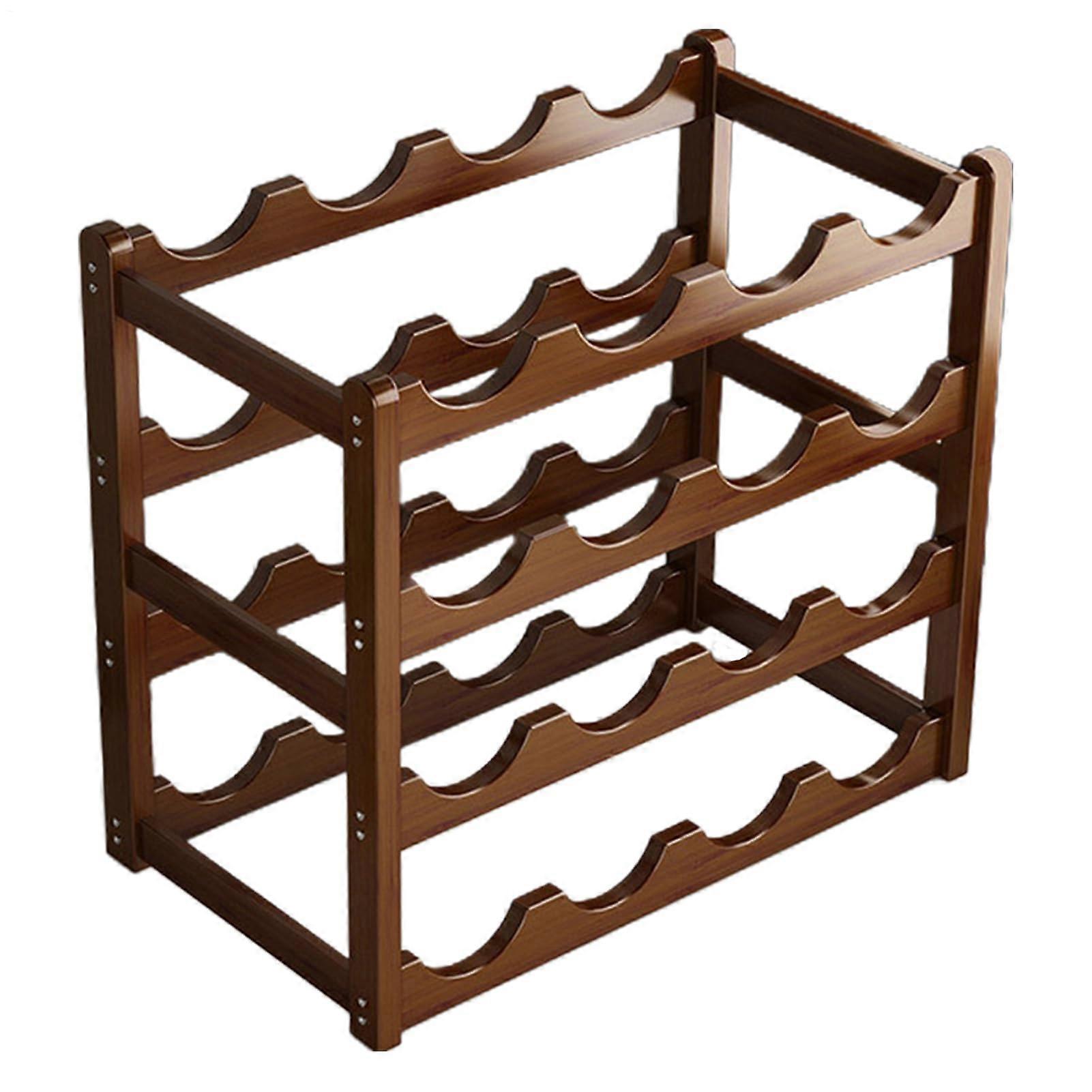 Rustic Wooden Wine Rack 4 Tier Stackable 20 Bottle Shelf SpaceSaving Stable Storage for Kitchen