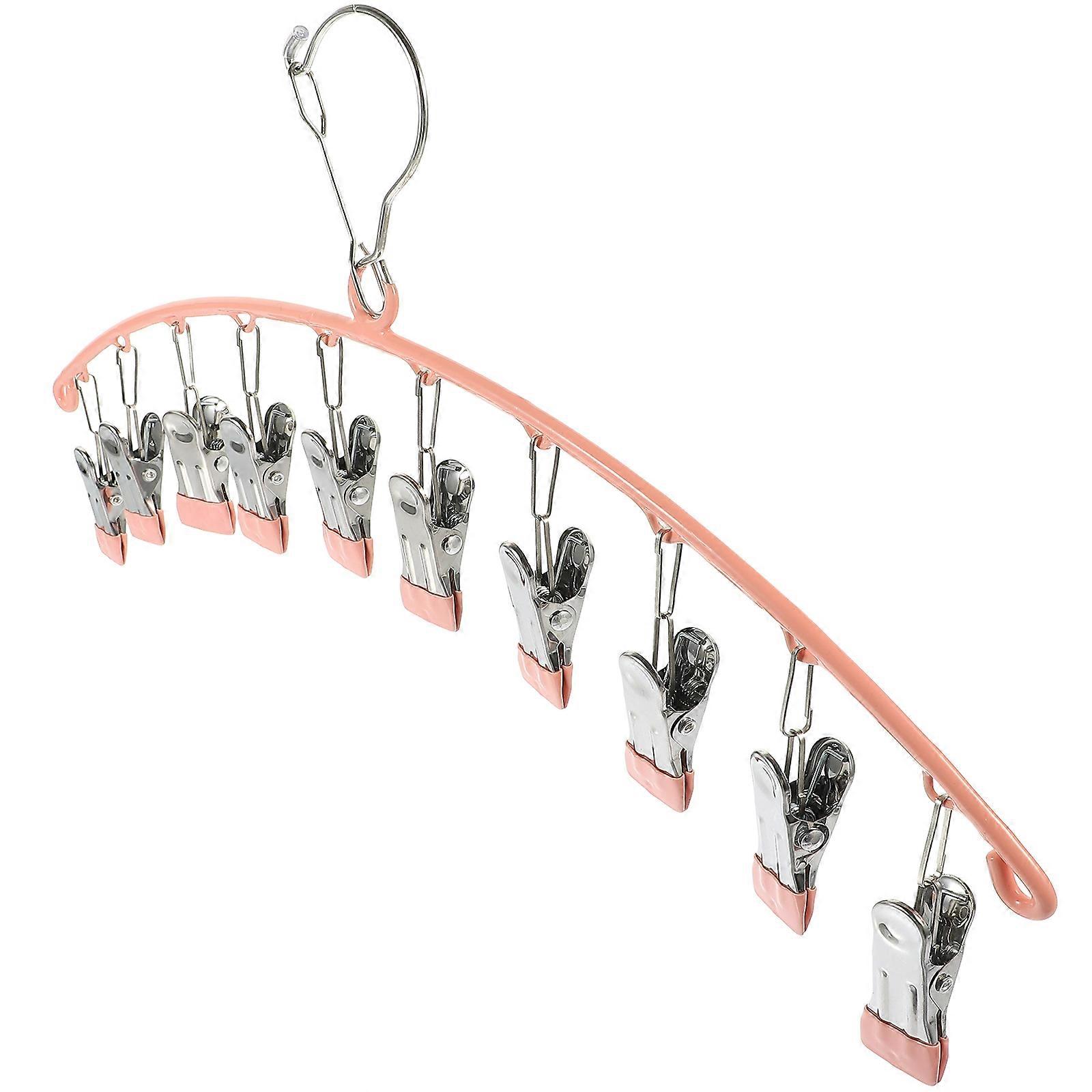 Sock Drying Rack Pink Versatile Hanger for Home Use 10 Clip Holder