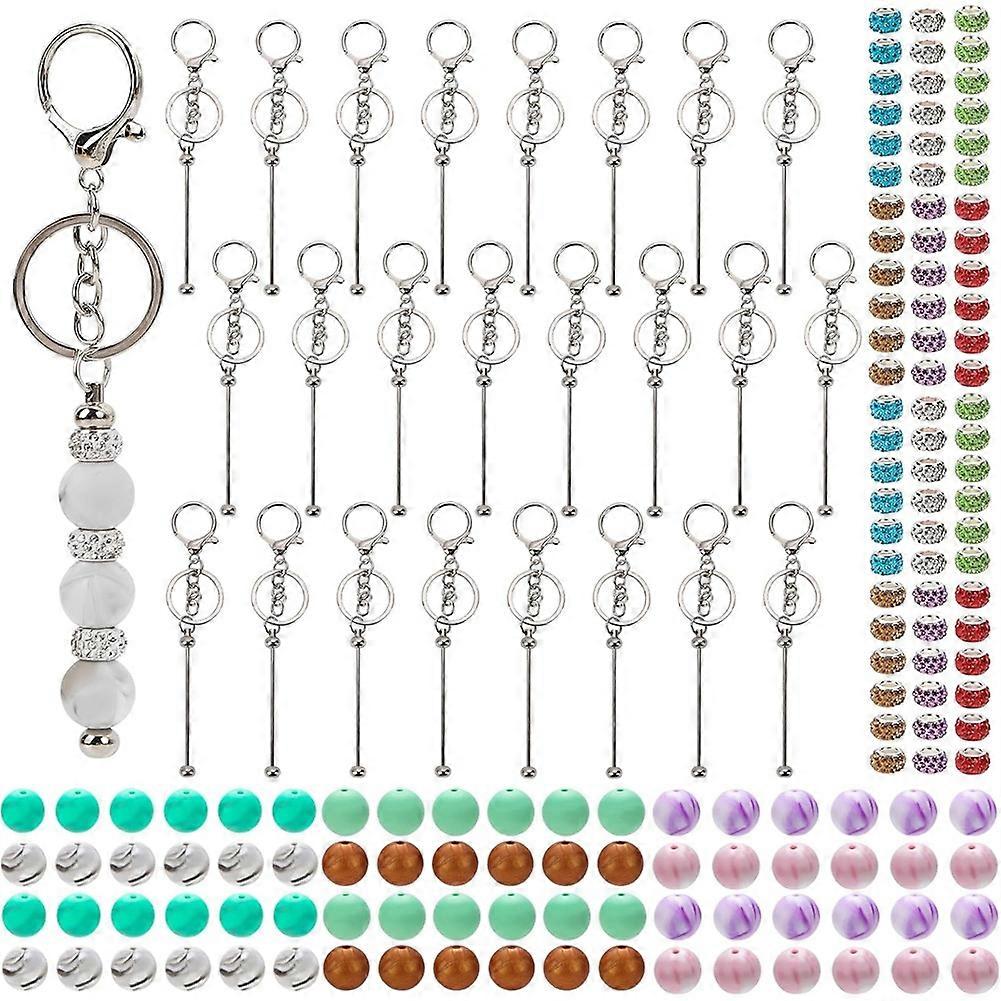 168Pcs Beadable Keychains Kit, Keychains Bulk for Keychain Making Accessories with Beadable Keychain Bars Silicone Beads