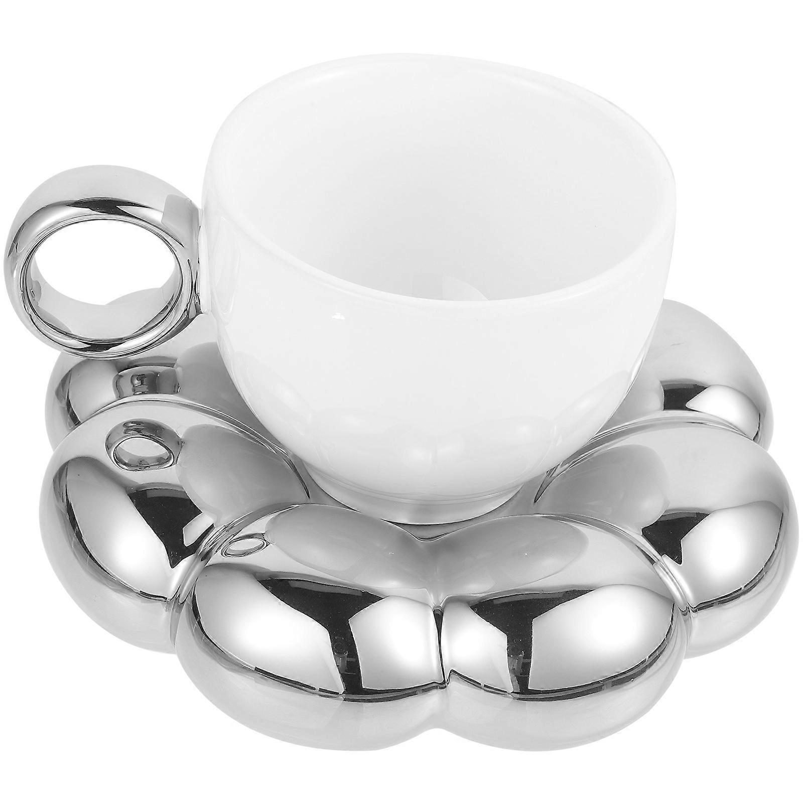 Ceramic Coffee Mug Coffee Cup for Home 1Set Silver with Saucer