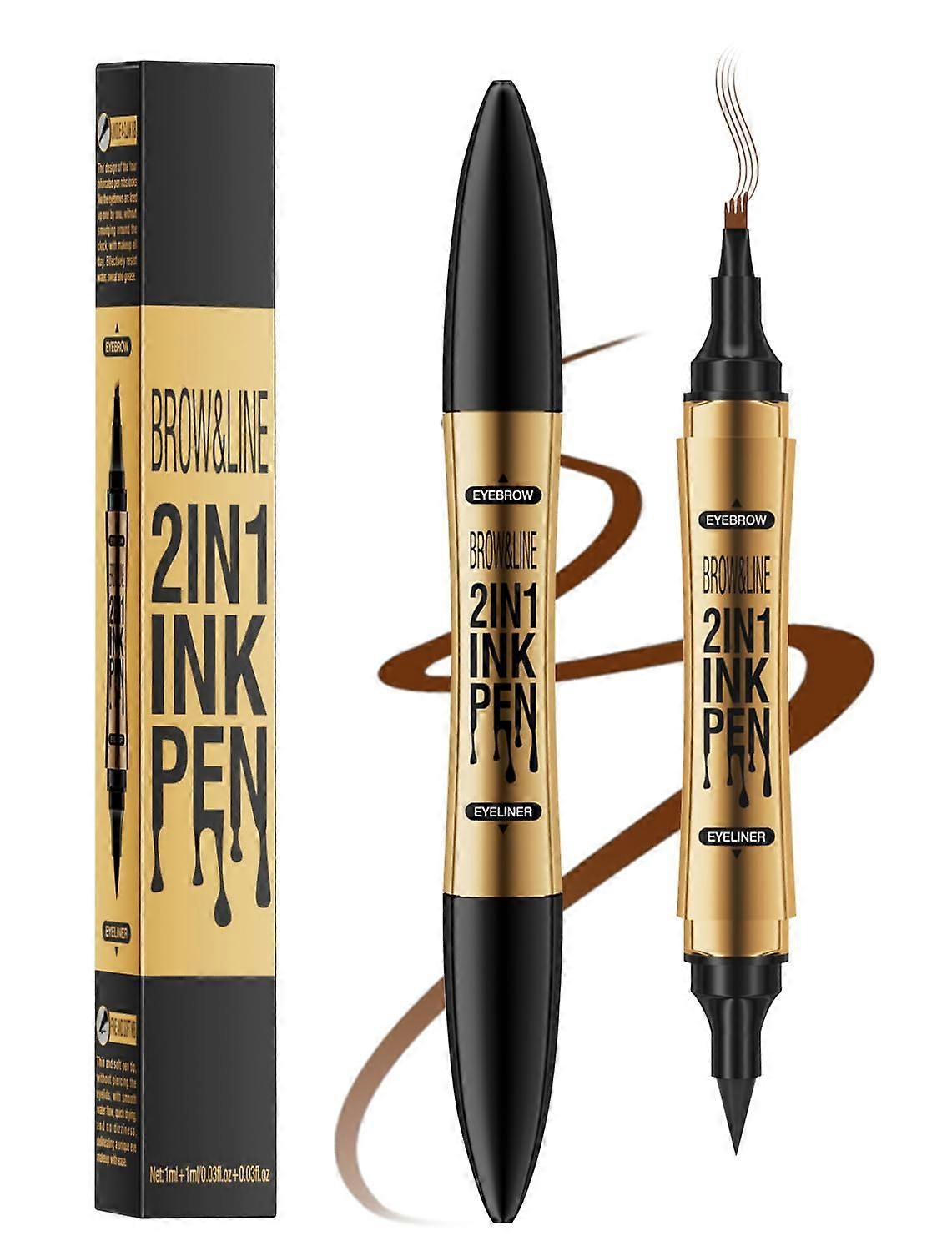 Waterproof DualEnded Microblading Eyebrow Pencil with Fork Tip for 3D Natural Brows, Brown