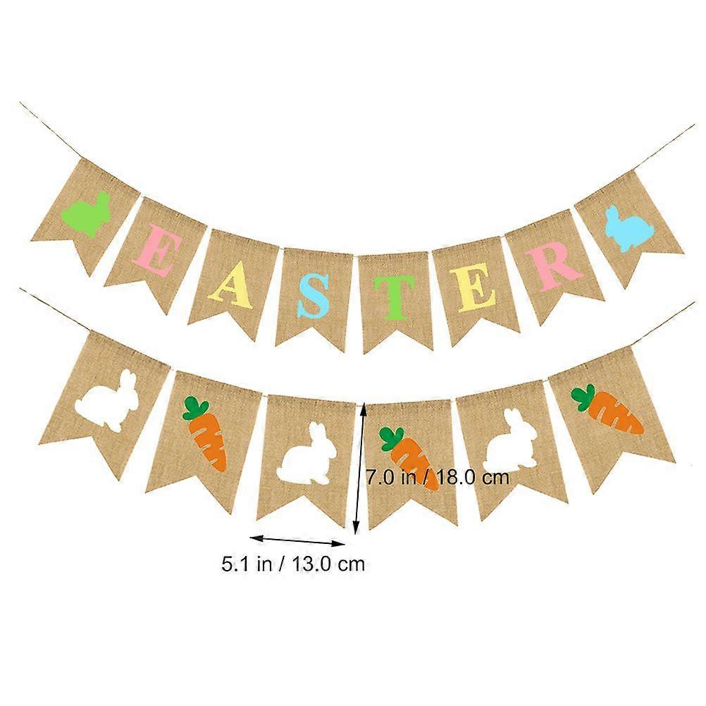 2pcs Easter Party Decorative Linen Banners Dovetail Bunting Garlands Pull Flags