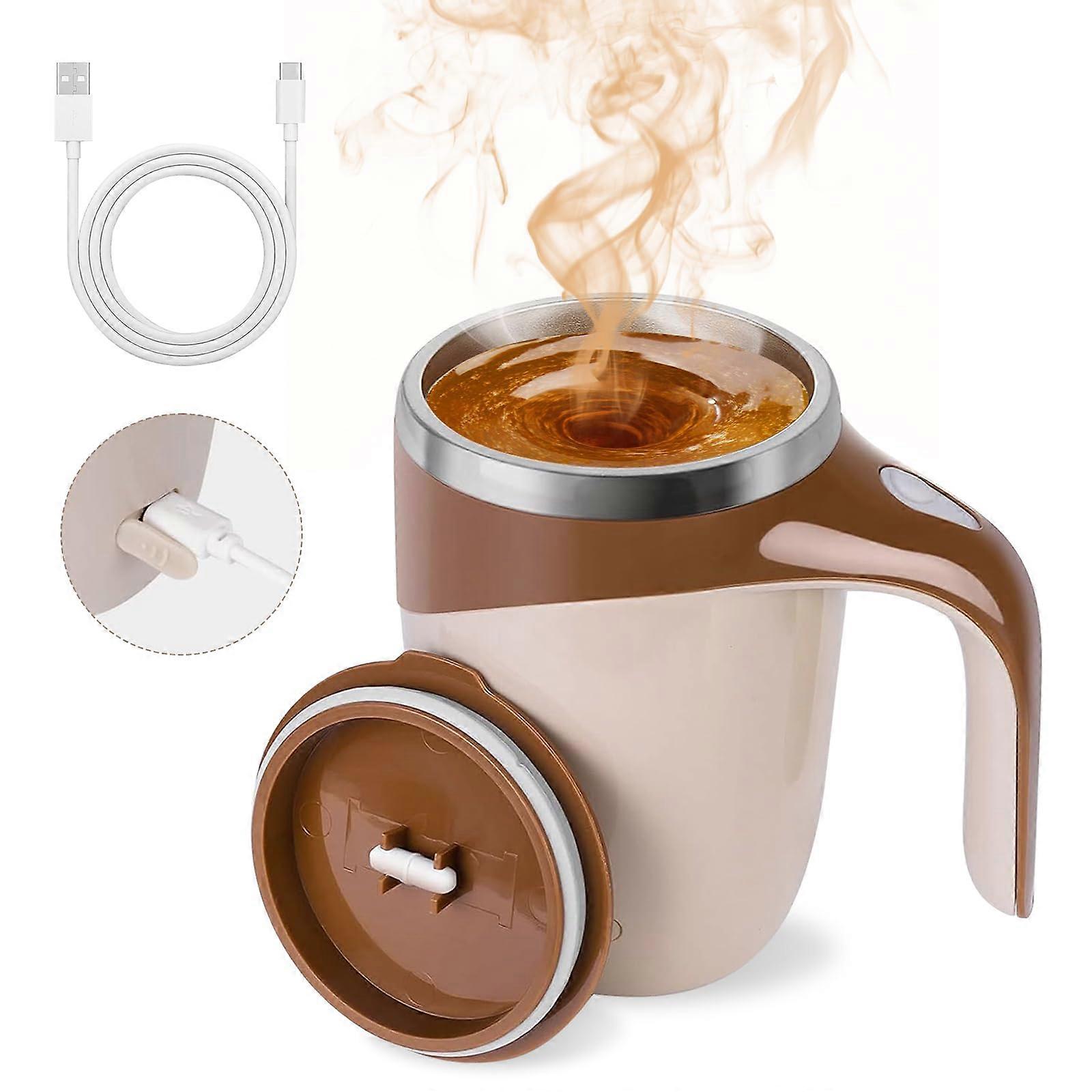 Self Stirring Mug with Lid, Automatic Magnetic Coffee Cup, OneButton Easy Clean Mixing