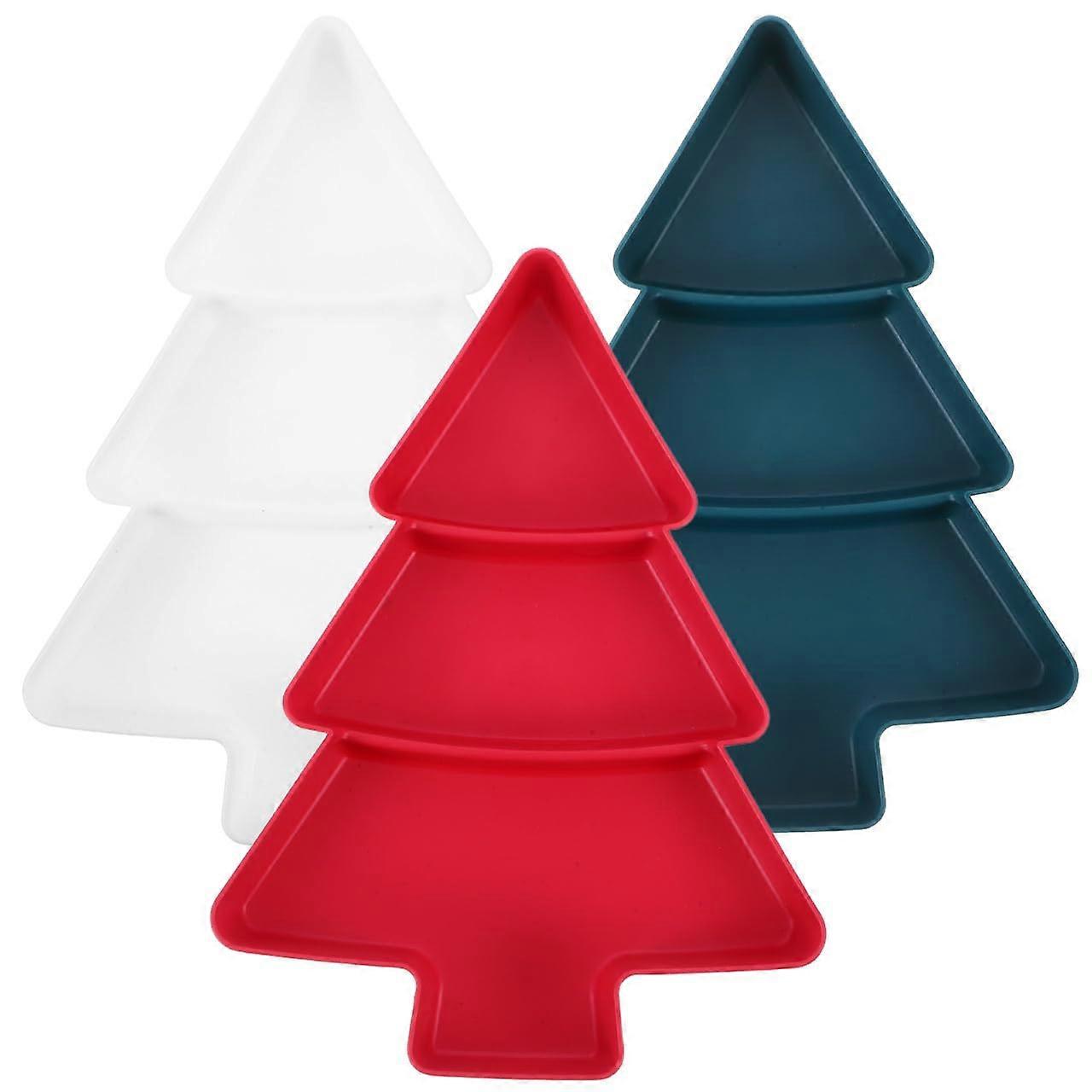 3Pcs Christmas Tree Serving Platter Set with Compartments for Holiday Candy, Nuts and Appetizers