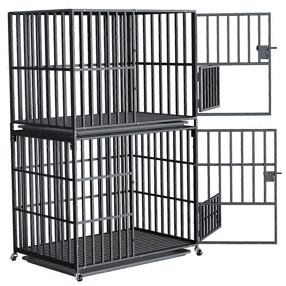 Large Stackable Dog Crate Deluxe Strong Double Layer Animal Pet Kennel Cage