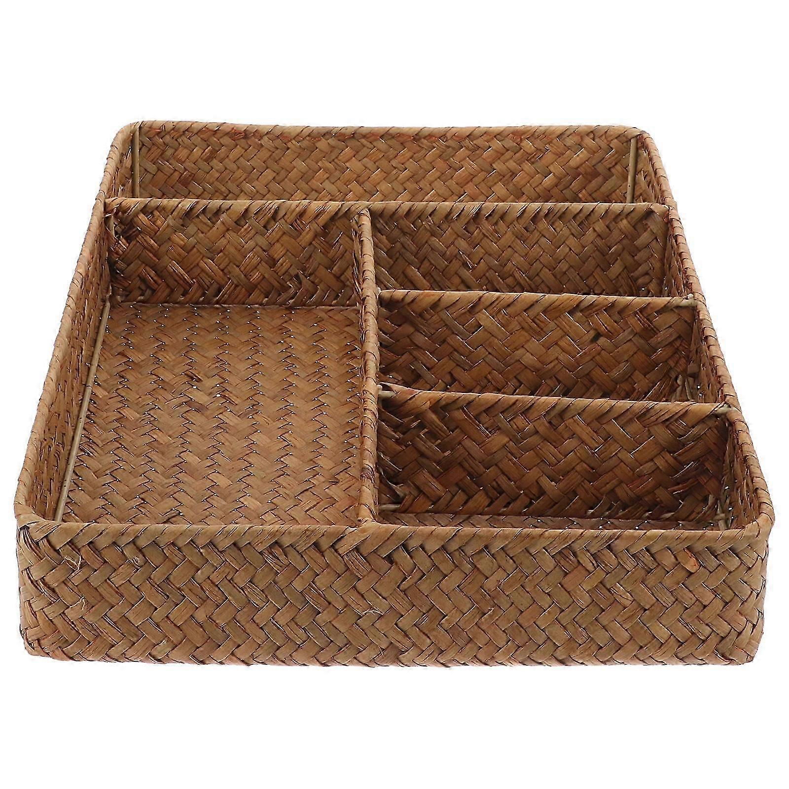 Straw Counter Organizer Basket for Storage Use with Divider Rustic Design
