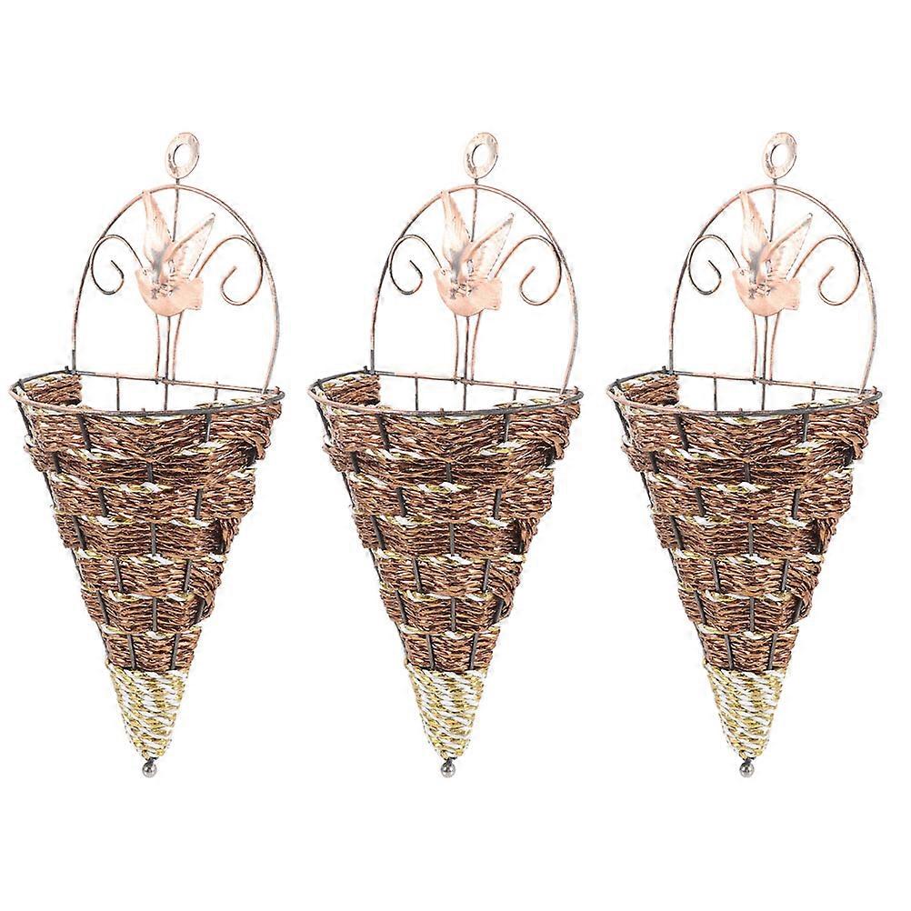 Rustic Wall Hanging Flower Basket Hanging Planters Featuring 3Pcs Wicker Holders