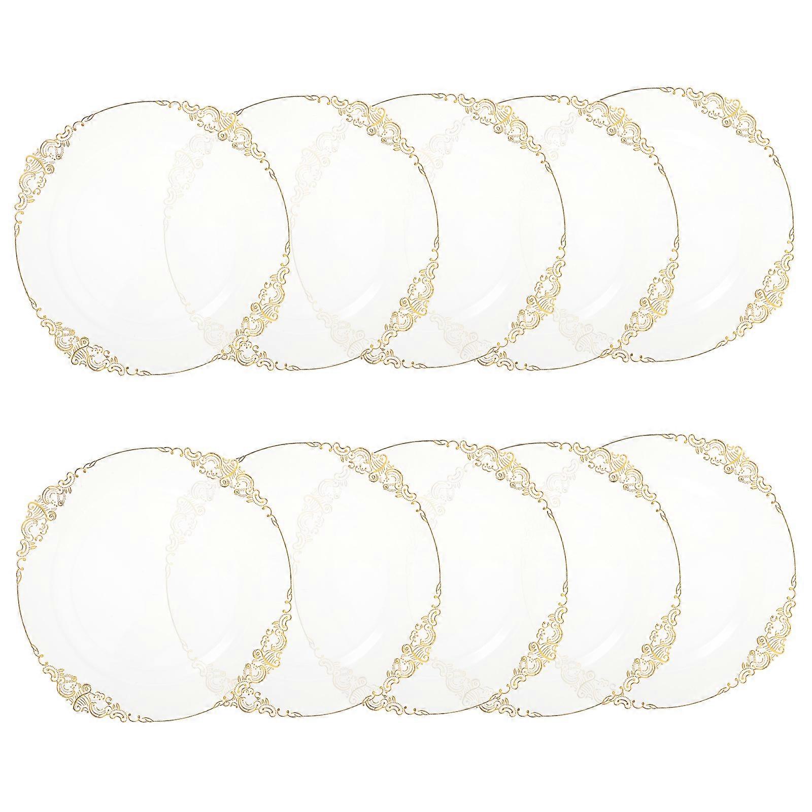 Clear Plates with Gold Rim Plastic Dinner Server for 10Pcs Party Use