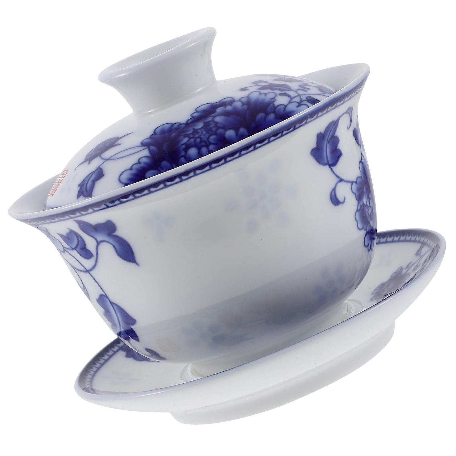 Traditional Tea Cup with Lid Ceramic Teacup Practical Tea Ware 1Pcs White