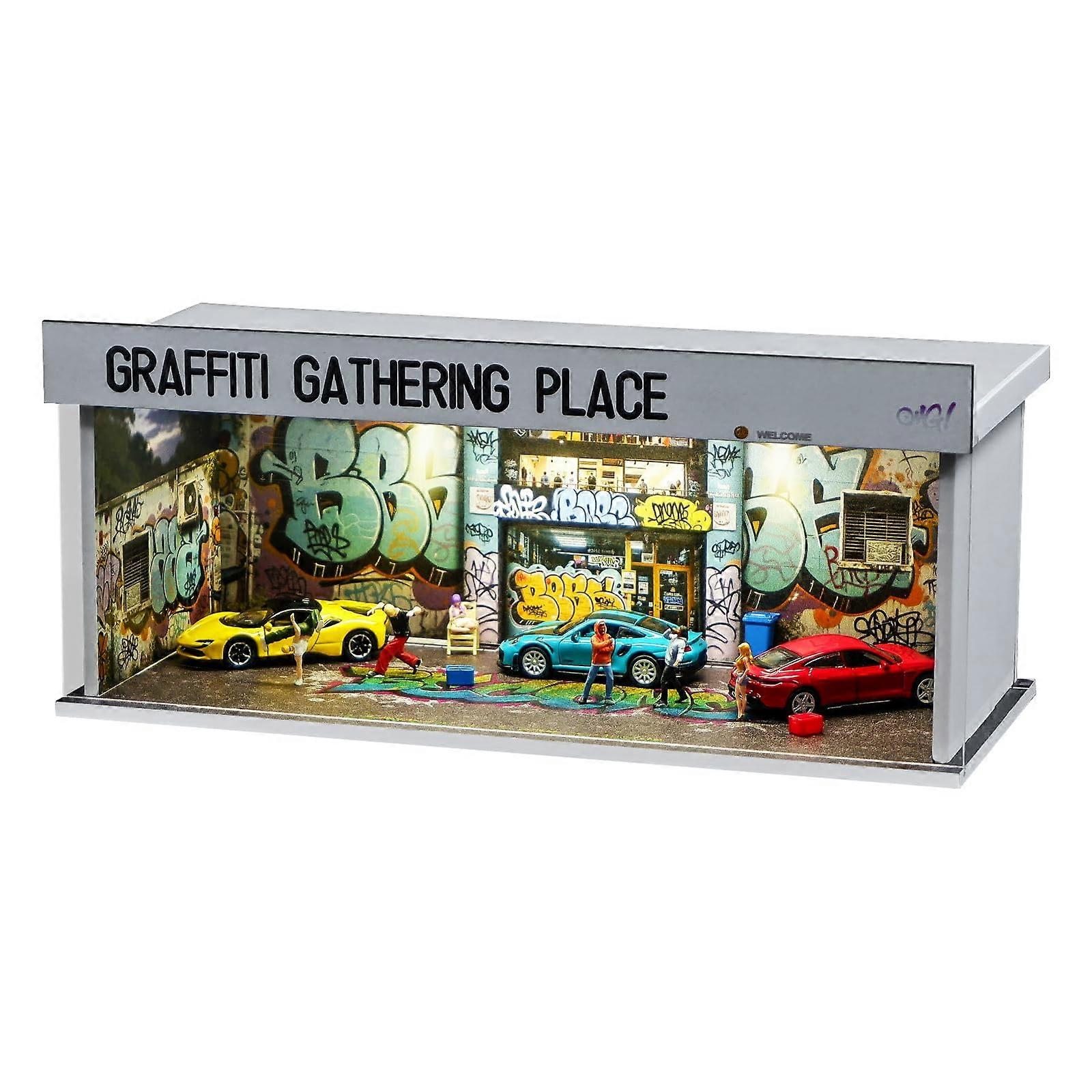 Car Display Case with Lights, Stackable 1/64 Diecast Storage Box Urban Graffiti