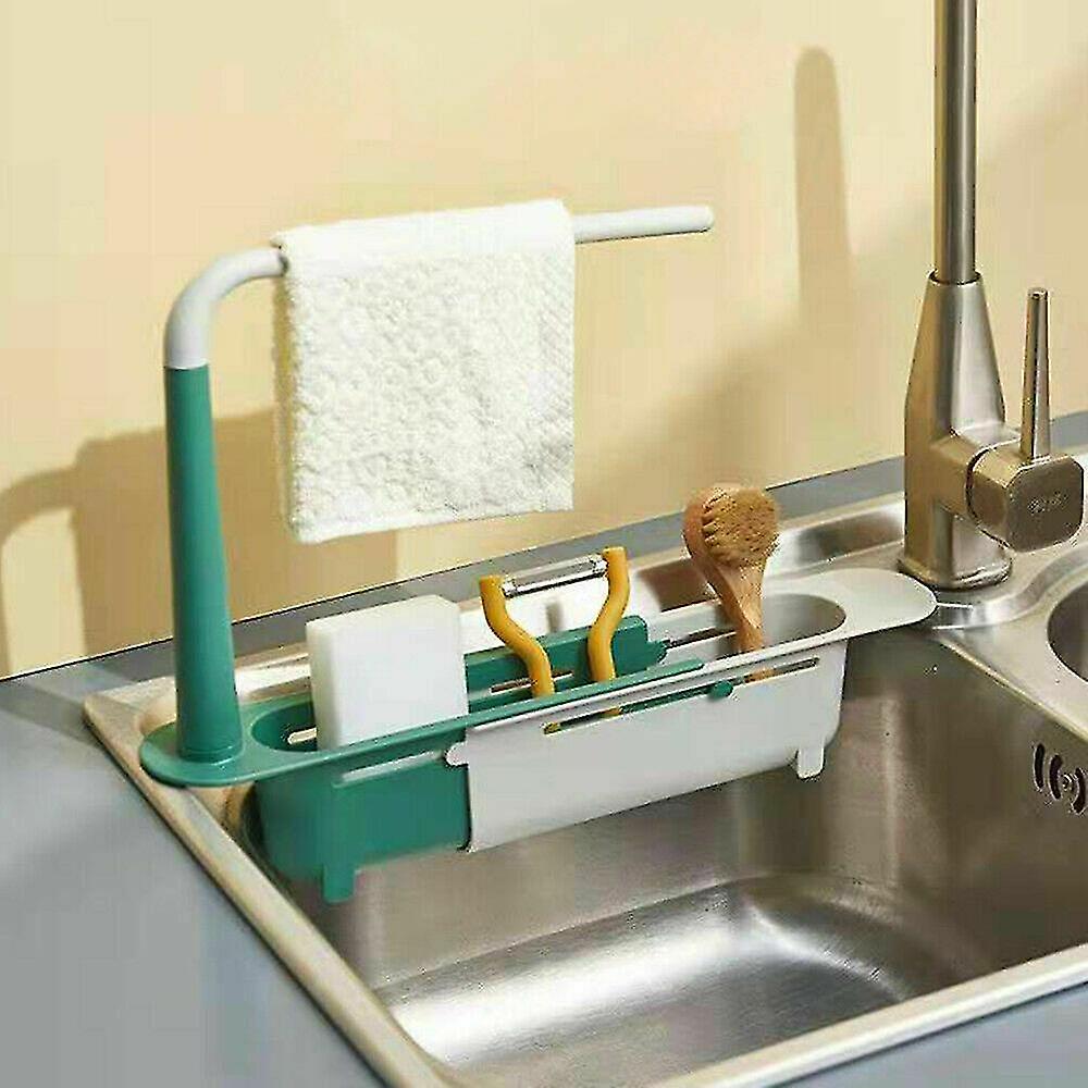 Kitchen Telescopic Sink Rack Shelf Sponge Drain Expandable Storage Basket Holder