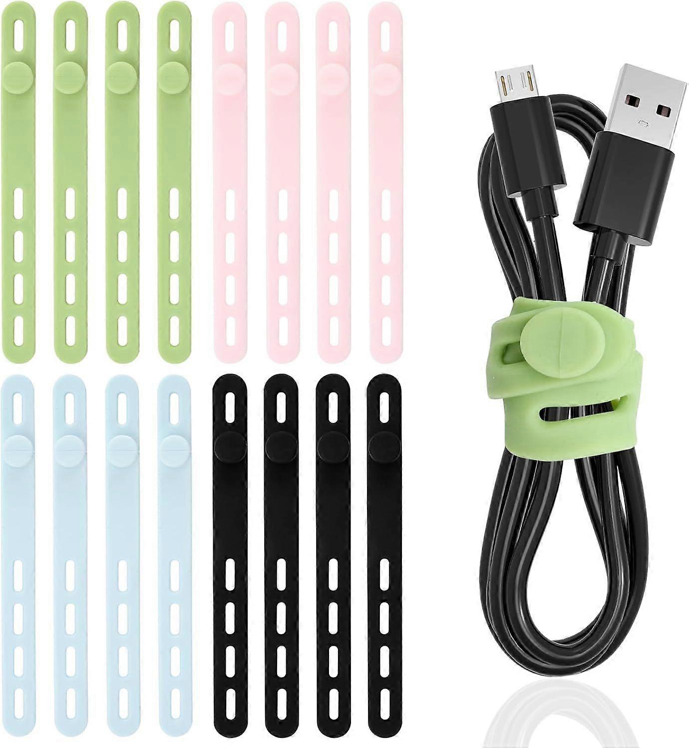 Silicone Cable Ties Reusable Cable Straps 16pcs Cable Wire Ties Cable Cord
