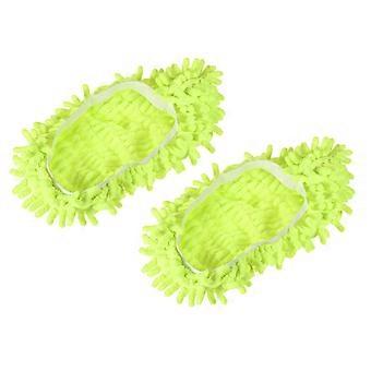 Washable Cleaning Shoes Cover Multifunction Chenille Duster Mop Slippers Foot Socks for House Floor, Pack of 2 Green