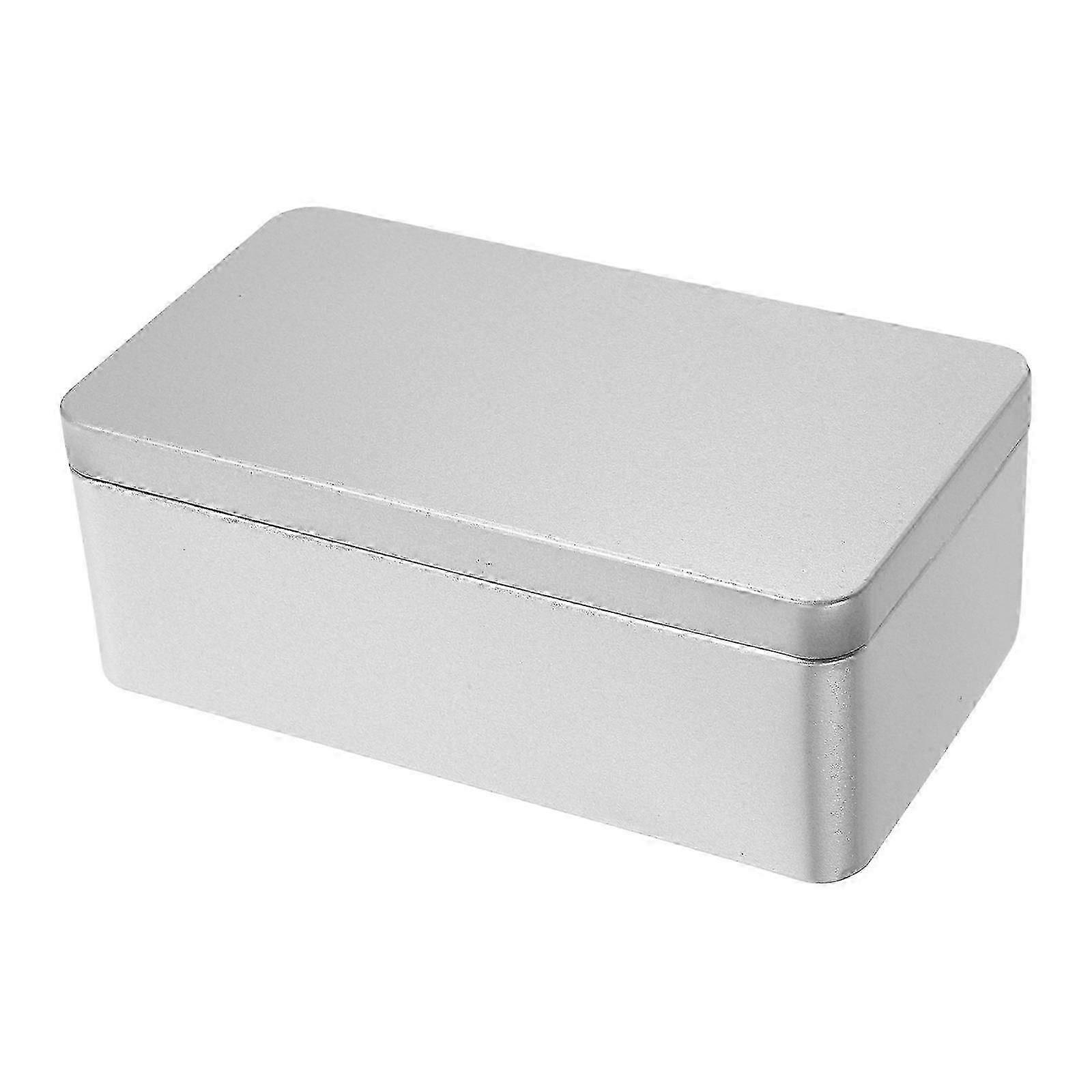 Silver Tinplate Storage Box for Cookies with Large Rectangular Metal Container