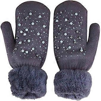 Women's Winter Woolen Mittens, Thick Warm Knitted Full-Finger Gloves for Outdoor Sports
