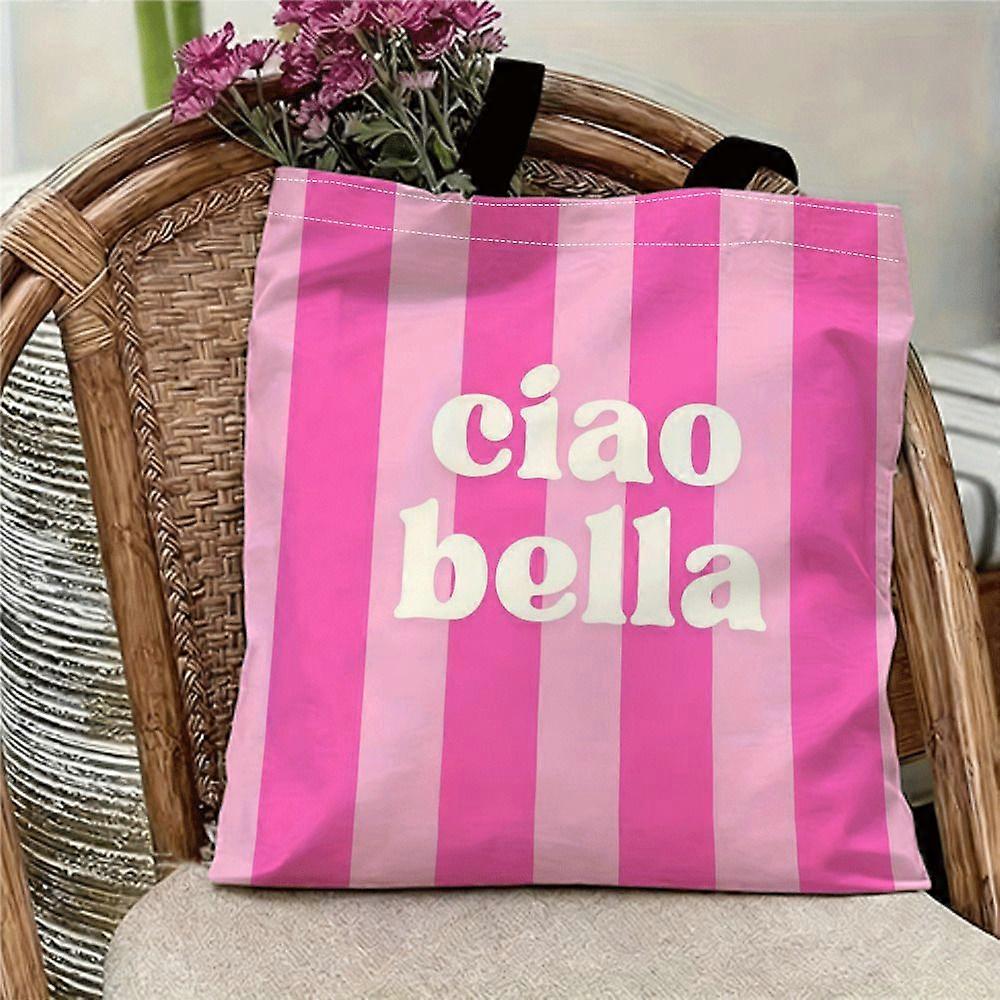 Sac cabas Ciao Bella rose à rayures imprimées recto verso (1 pièce) - Bandoulière fixe résistante, idéal pour le shopping quotidien (Rpolk)