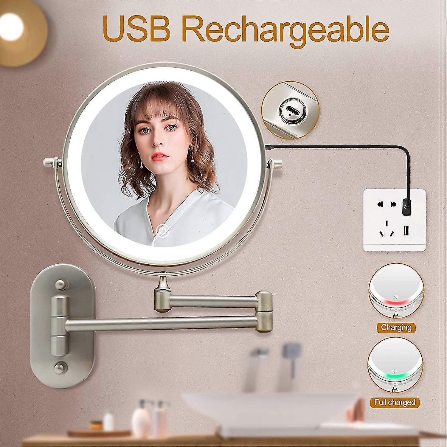 Rechargeable Lighted Makeup Mirror Extendable Double Sided Vanity