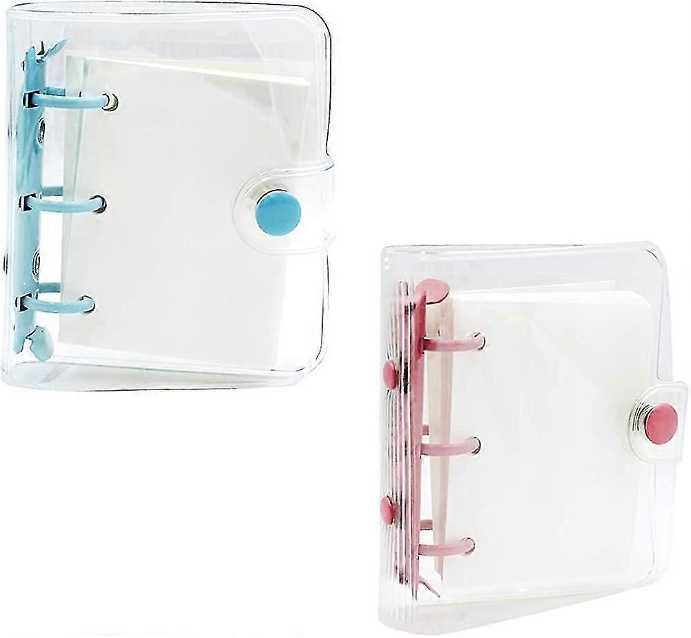 2pcs Heilwiy Mini 3-ring Binder Covers Notebook Transparent Clear Soft Pvc Notebook