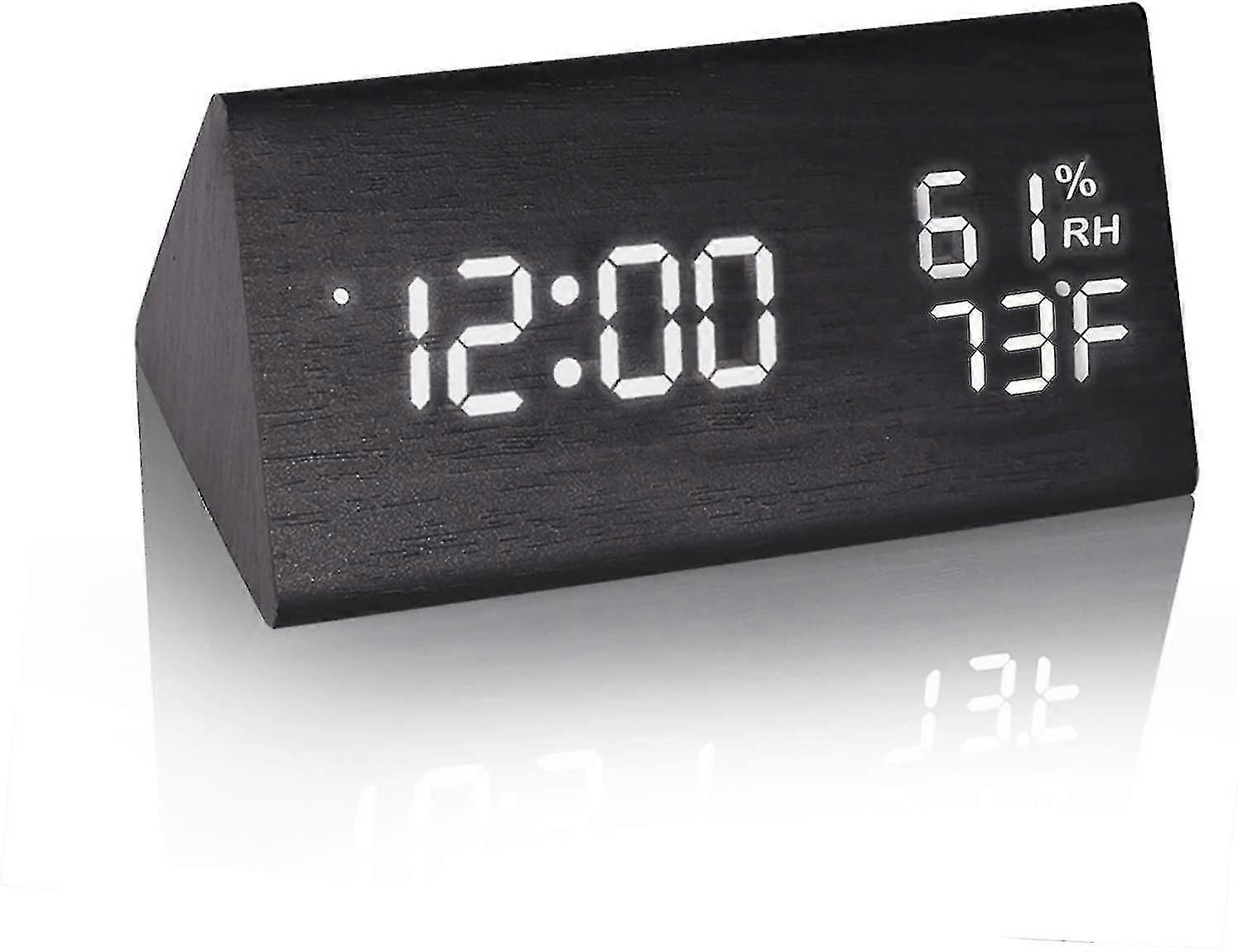 Triangular Wooden Digital Clock With Adjustable Brightness (black)
