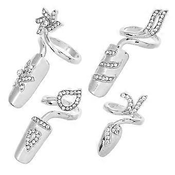 1 Set / 4 Pz Donne Nail Tips Patch Strass Anello in Lega Multi-size Nail Caps per Signore Donne Partito Casa Manicure Art