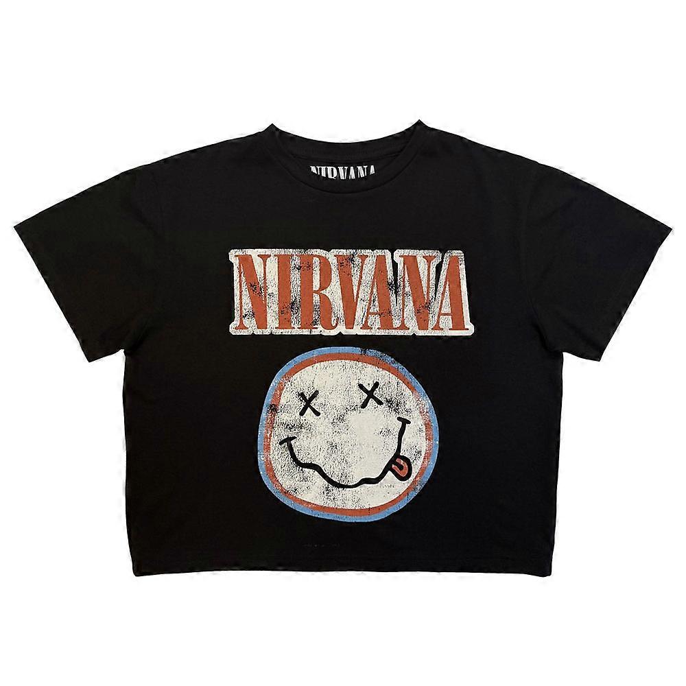 Nirvana Distressed Band Logo Crop Top