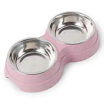 Doppelte Haustiernäpfe Wasserfütterung Edelstahl Haustier Trinknapf Feeder Katze Welpen Fütterungszubehör Hundezubehör Rosa