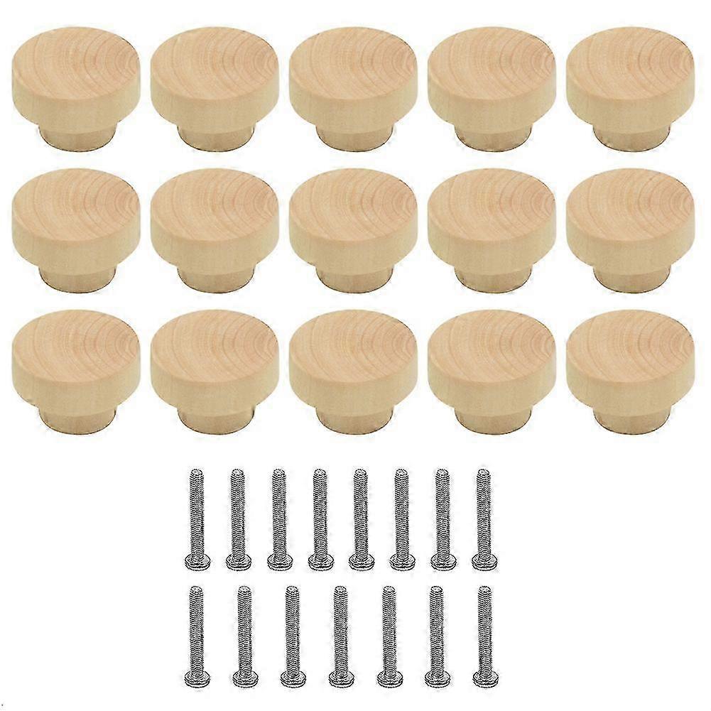 15Pcs Wooden Drawer Knobs, Furniture Knobs, Wooden Cupboard Knobs compatible with Cabinets and Drawers, Round Wooden Knobs