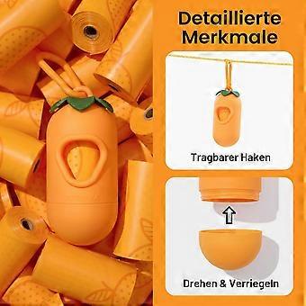 Hundbajspåsdispenser med citrusdoftande avfallspåsar, läckagesäkra extra tjocka stora påsar för promenader med hundar och katter, 1 hållare och 105 påsar, orange