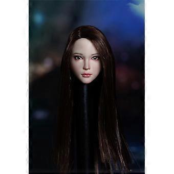 Escultura de cabeça feminina asiática em escala 1/6 com cabelo prateado, cabelo implantado e pele clara para figura de ação PH TBL JO de 12 polegadas.