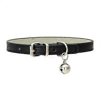 Leather Collar with Bells, Adjustable 7.5"-11" for Cat Puppy Kitten Dog, Black