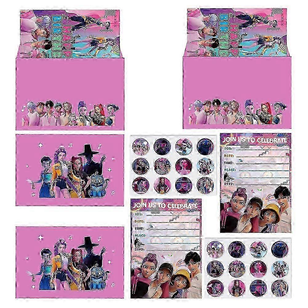 K-Pop Demon Hunters 12pcs Invitation Cards with Envelopes Stickers Pink