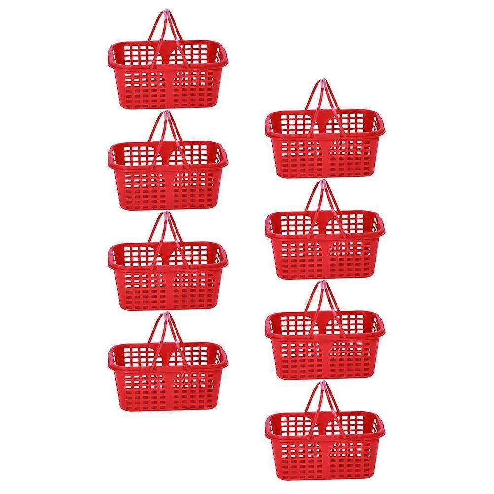 Plastic Fruit Basket Storage Basket with Double Handles 8Pcs Red