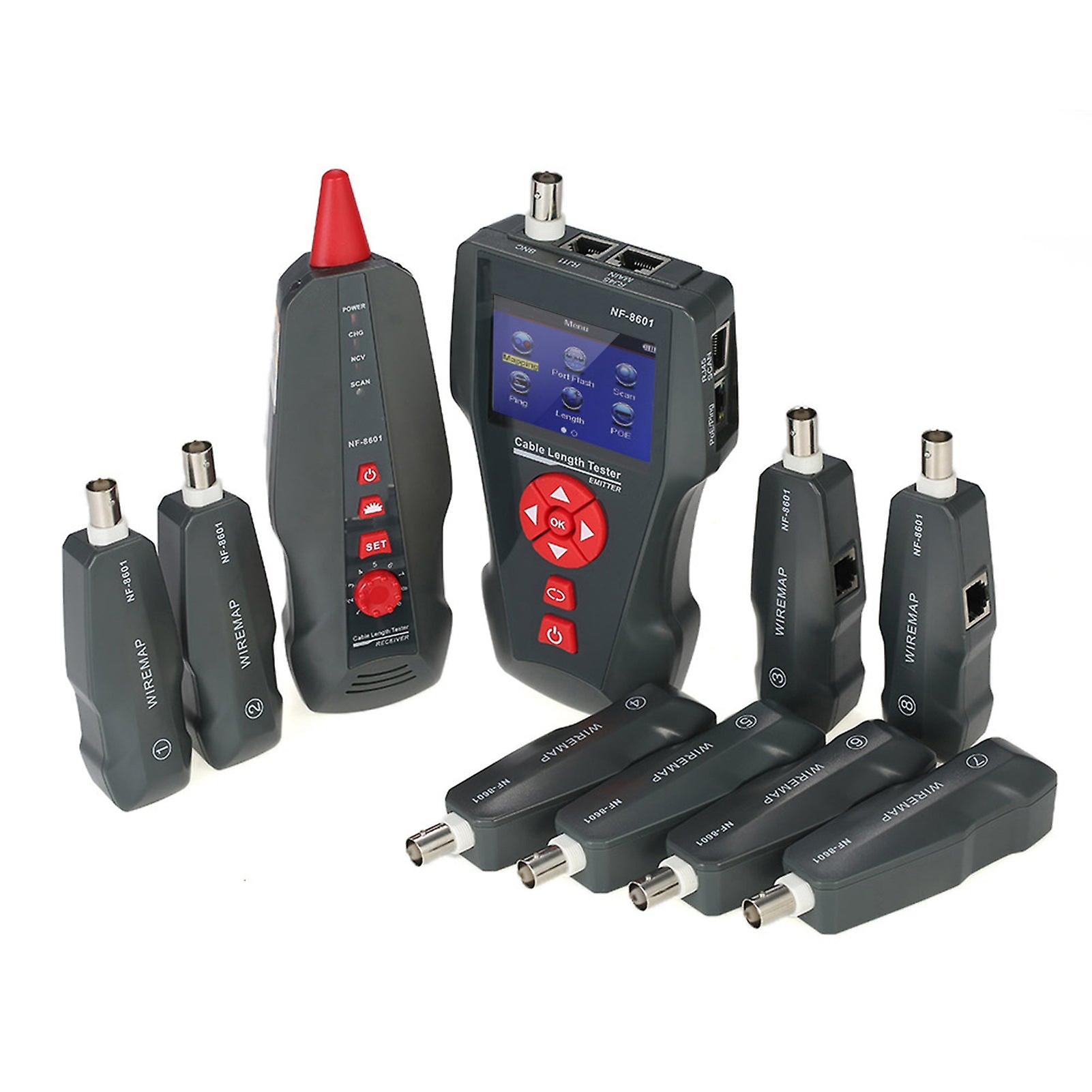 Lcd Network Cable Tester Wire Tracker Rj11 Rj45 Bnc Wire Length Finder With 8 Remote Adapters Ping&amp;poe Testing Functions