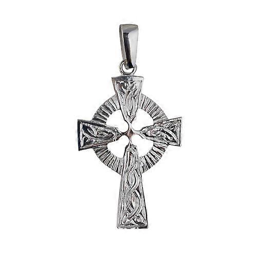 Silver 40x28mm embossed pattern Celtic Cross with bail