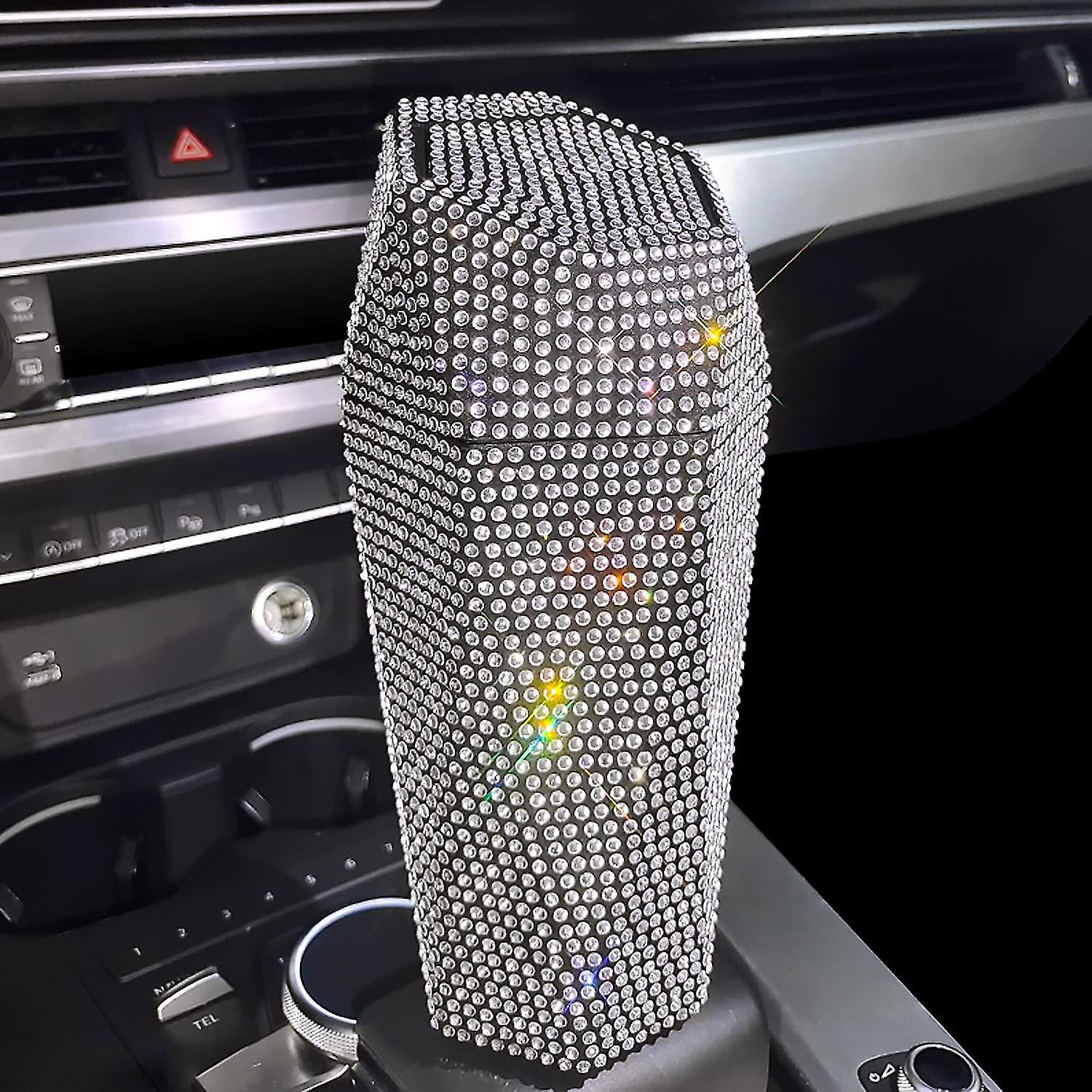 Bling Car Trash Can Trash Organizer With Lid Rhinestone Glitter Auto Garbage Diamond Design