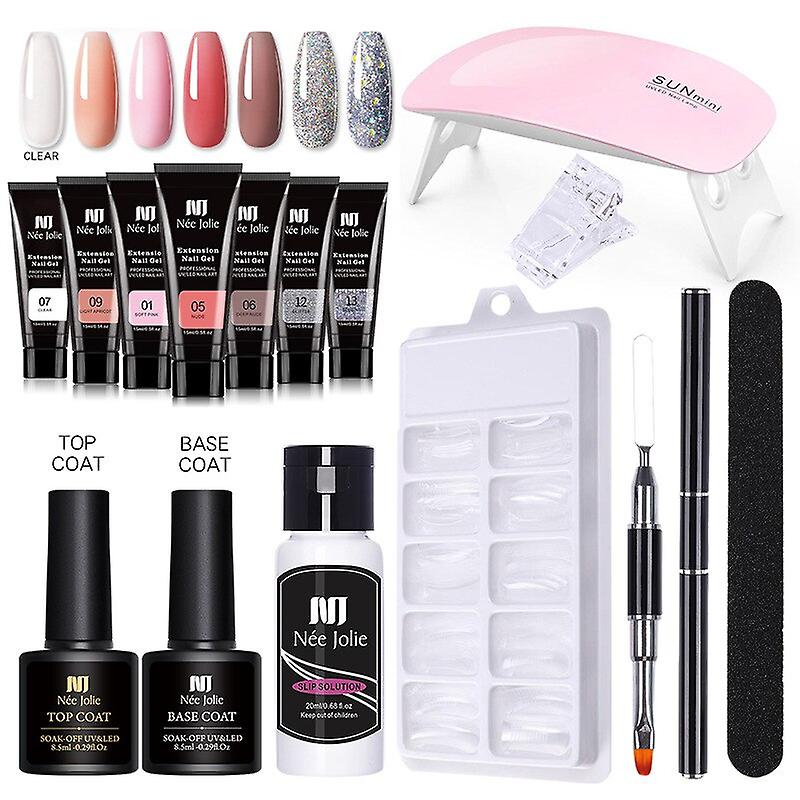 Poly Nail Gel Set 6w Led Lamp Full Manicure Kit Quick Extension Nails Building Fingertips Polygels Tool Kit 5