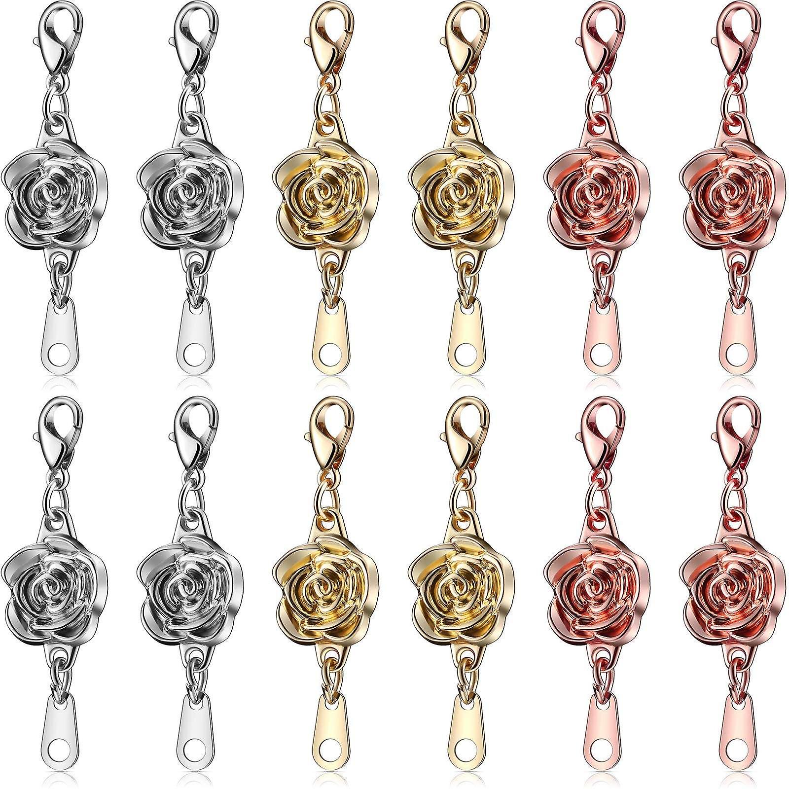 12Pcs Locking Magnetic Clasps Rose Jewelry Magnetic Clasp Converter Chain Extenders for Jewelry Nec