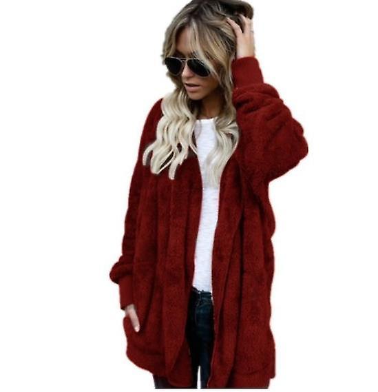 Women's Autumn And Winter Warm Hooded Tops New Design Fashion Mid-length Warm Plush Coat, Ladies Outdoor Solid Color Coat Reversible