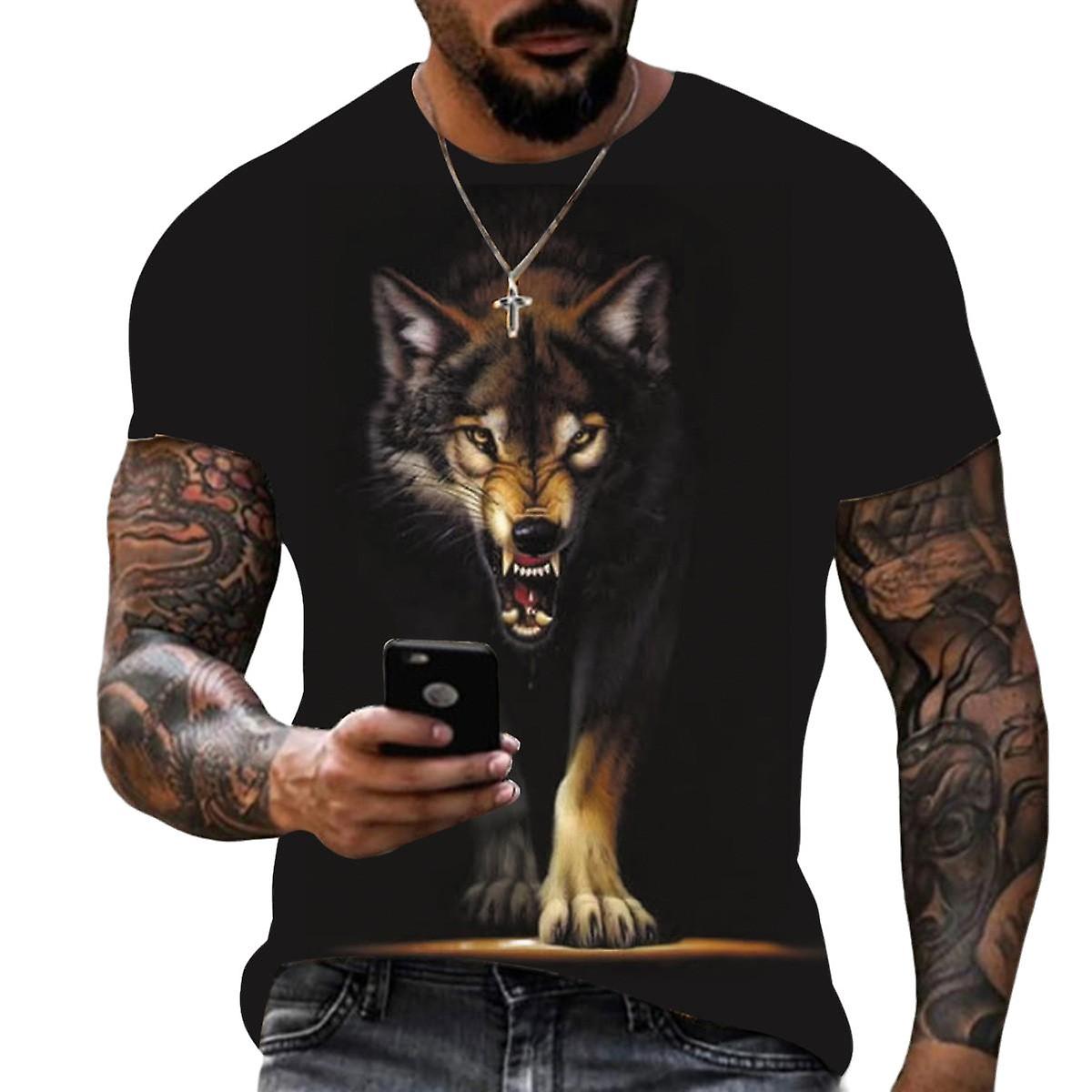 Wild Wolf Print Men's T-shirt  Unique Design