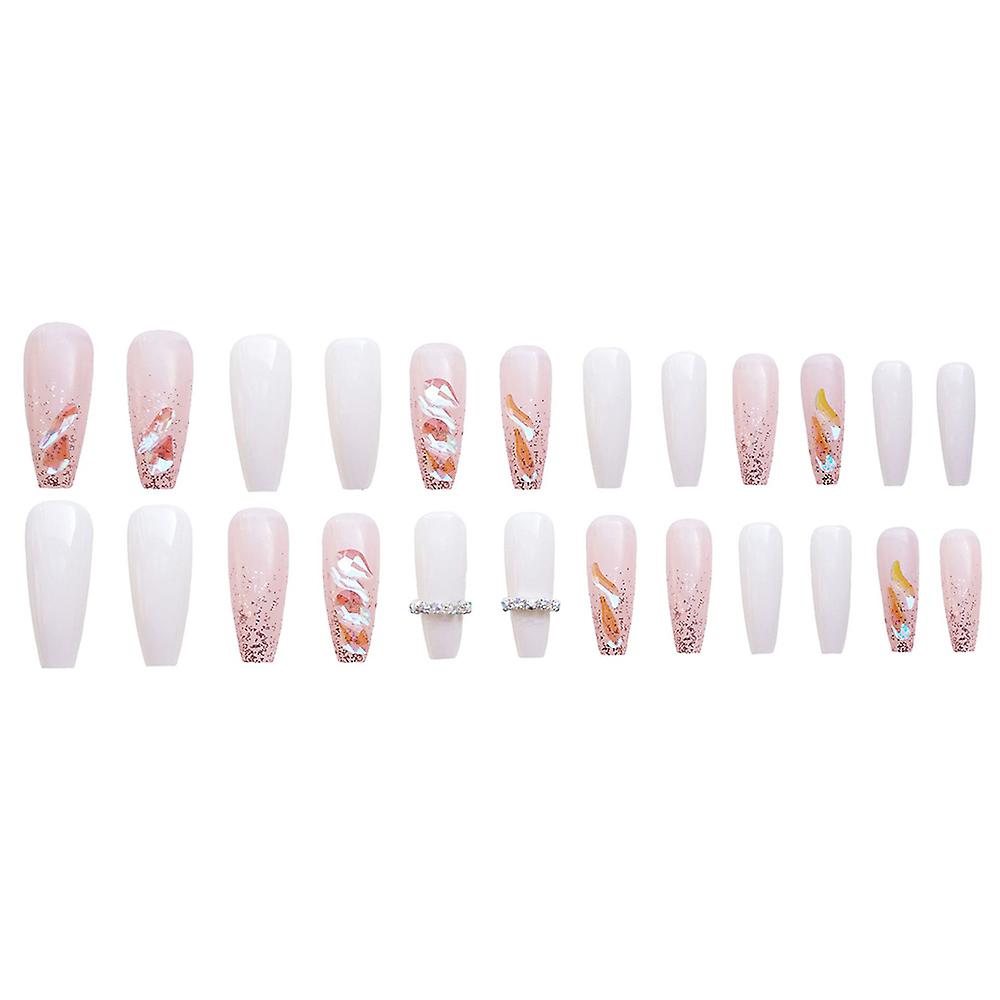 Glossy Pink White Press-on Nails Sweet & Charming Reusable False Nails