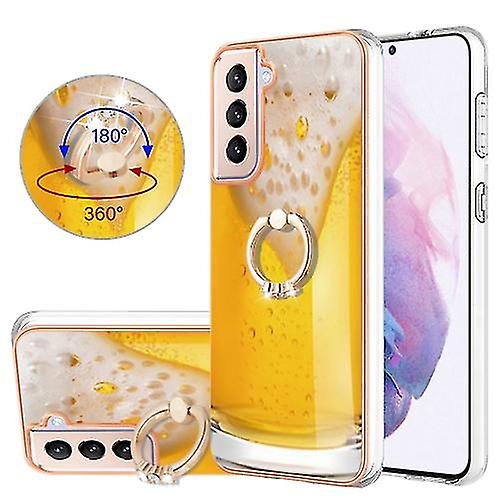 For Samsung Galaxy S21+ 5g Electroplating Dual-side Imd Phone Case With Ring Holder(smile)