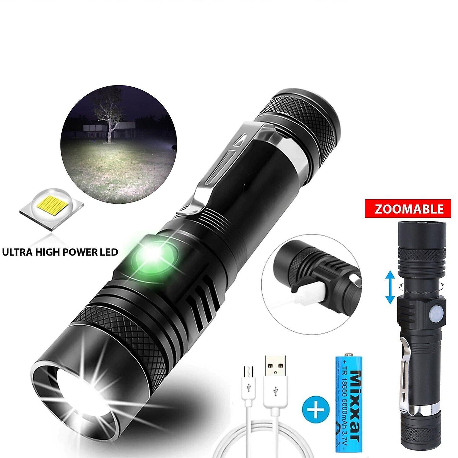 Super Bright LED Tactical Flashlight Zoomable With Rechargeable Battery