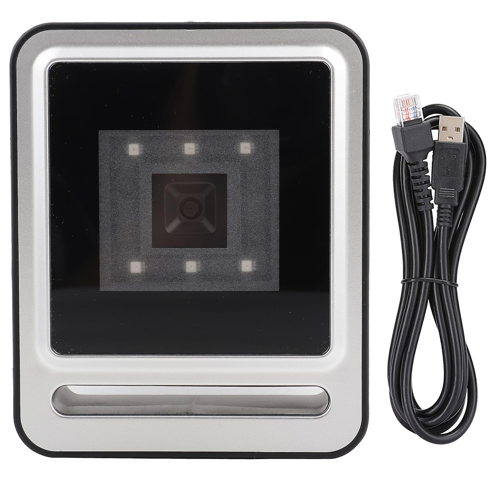 Fixed Barcode Scanner 1D QR 2D HandsFree Desktop Bar Code Reader with USB Cable LED Light