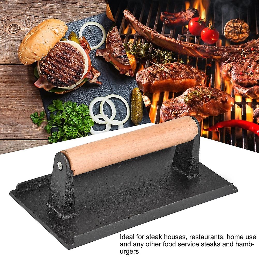 Commercial Cast Iron Steak Press with Wooden Handle and Bacon Burger Press