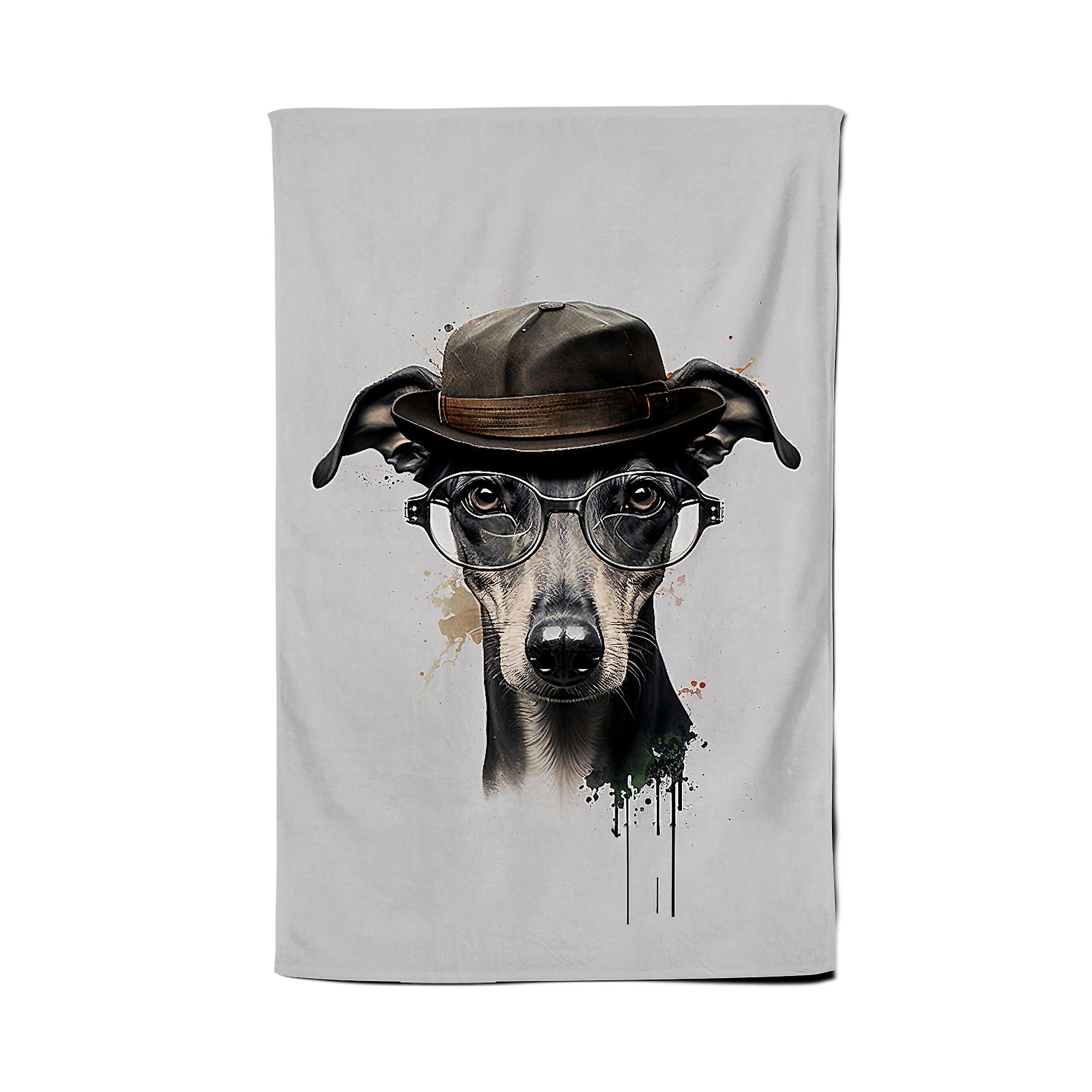 Whippet Dog Splashart Tea Towel