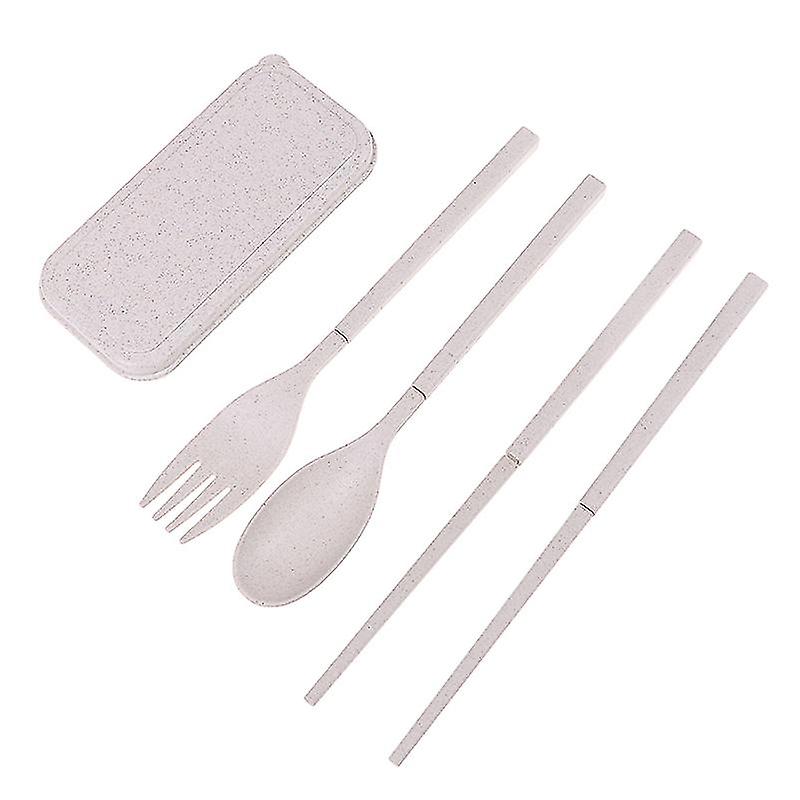 Portable Reusable Spoon Fork Travel Chopsticks Wheat Straw Tableware Cutlery Set