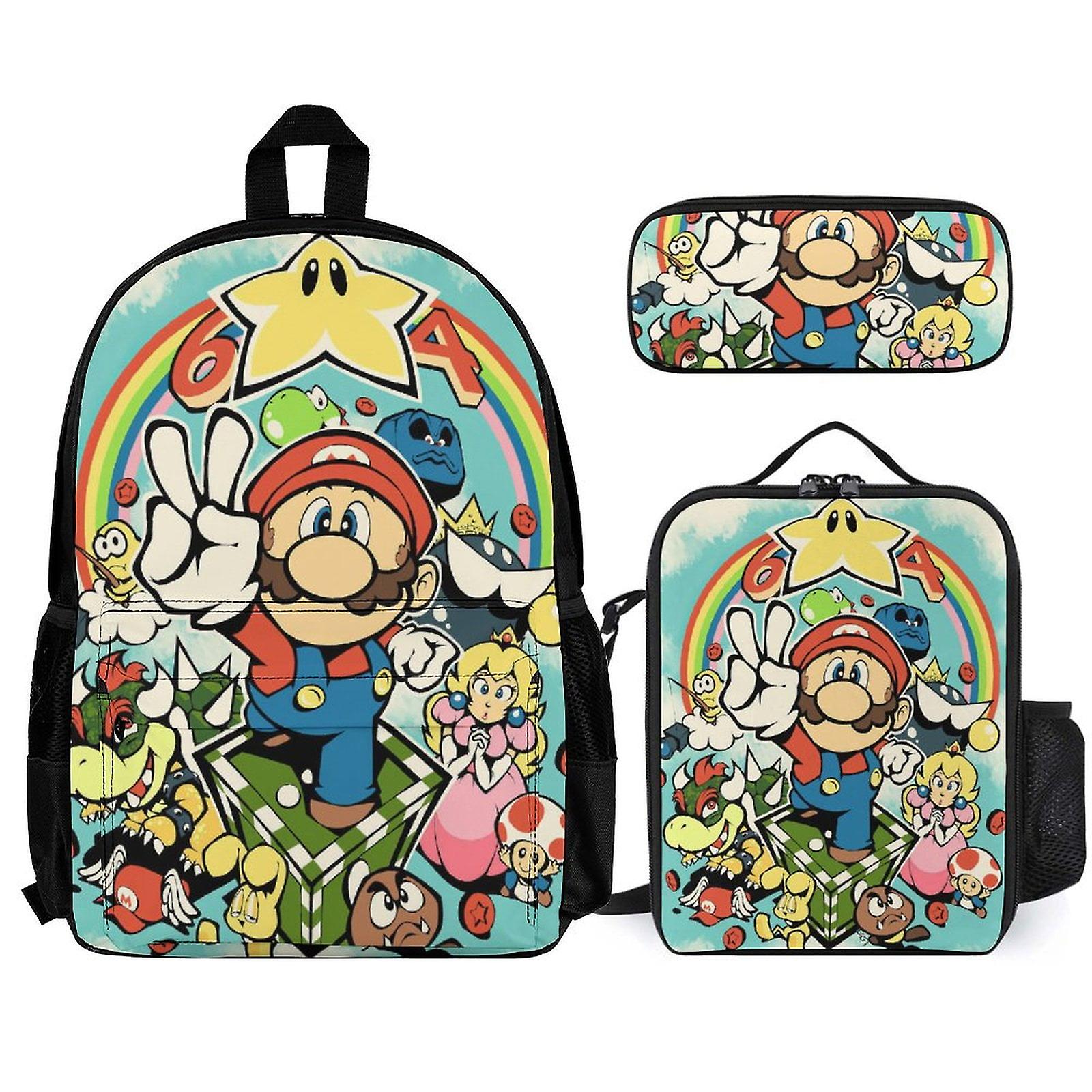 Super Mario Backpack Set, Backpack with Lunch Box And Pencil Case 3pcs Set